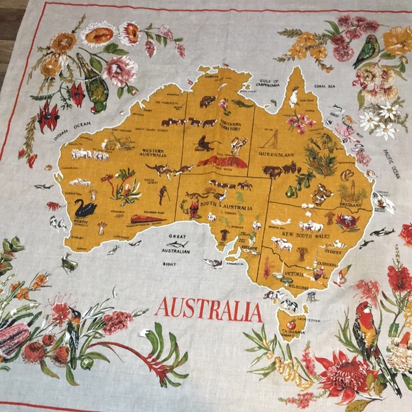 Australia Other - Australia Souvenir Wall Hanging Art Linen Fabric Tapestry Vintage Tablecloth